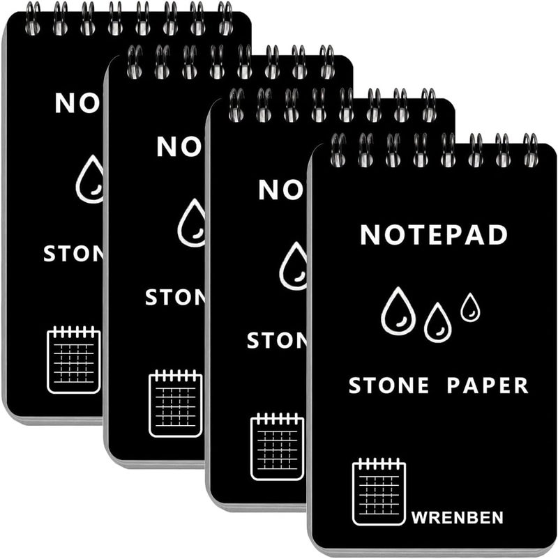 RENBEN 4PCS Waterproof Spiral Notebook 3"x5" with Stone Graph Paper, All-Weather Pocket Notepad A7, Memo Steno Pads for Outdoor Work, Travel, Field, Military (Black, 4 Pack) - Image 1